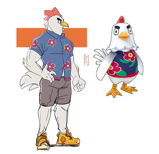 Stylized character of Goose from Animal Crossing game.